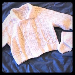 Hand-knit Baby Baptism Sweater and Booties